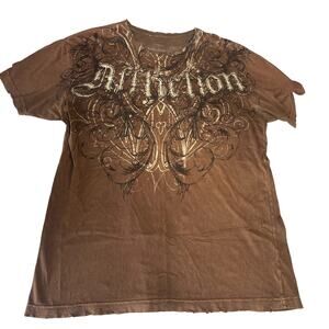 AFFLICTION Brown Wings Alt Large Distressed Gothic God Tee Shirt Cross